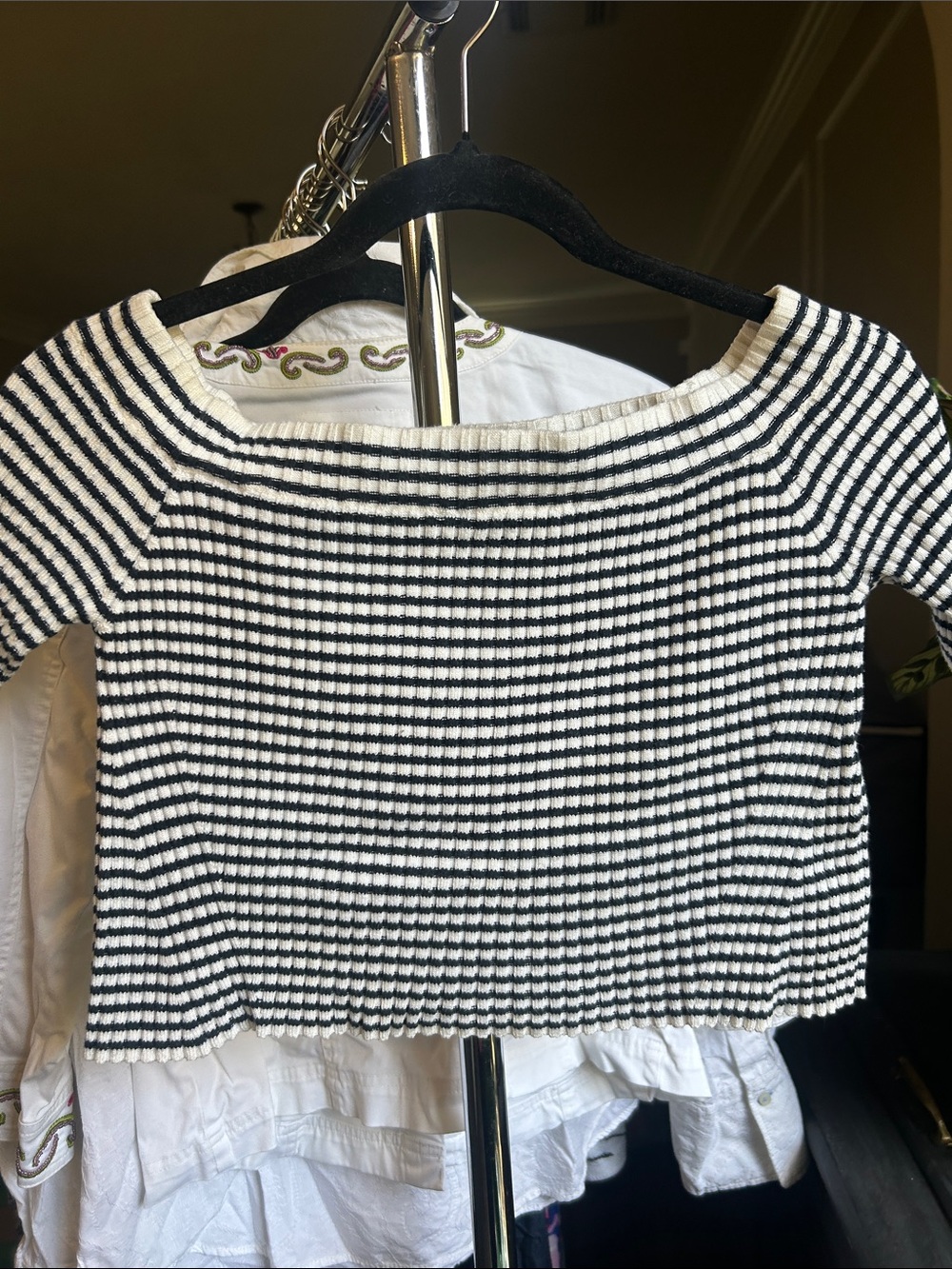 Eleven Six Black & White Striped Ribbed Cropped Top 95% Peruvian Pima Cotton
